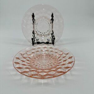 Set of 2 Pink Depression Glass Coasters / Dessert Plates - 5.75" Faceted